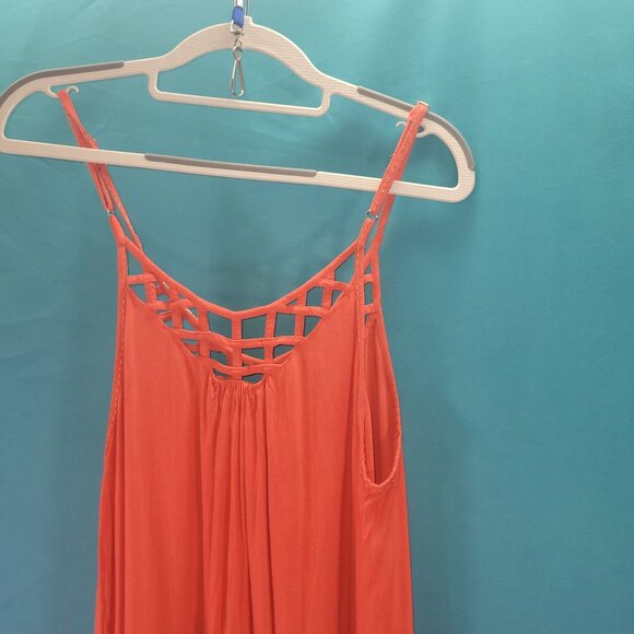 Sleeveless Orange Maxi Dress With Lattice Neckline By Skemo Size M 100% Rayon - Picture 7 of 11